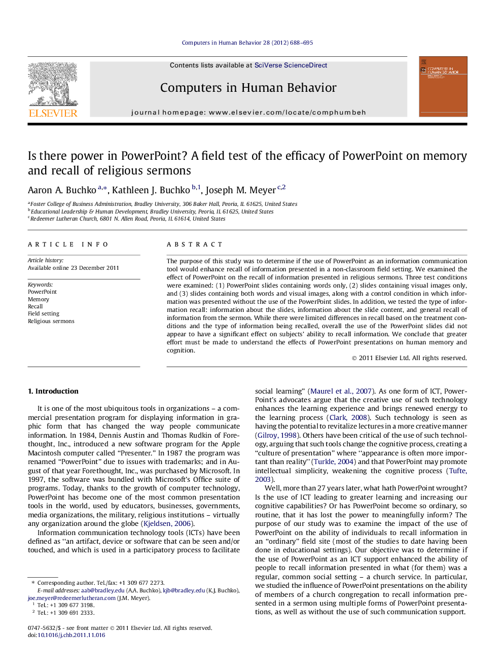 Is there power in PowerPoint? A field test of the efficacy of PowerPoint on memory and recall of religious sermons