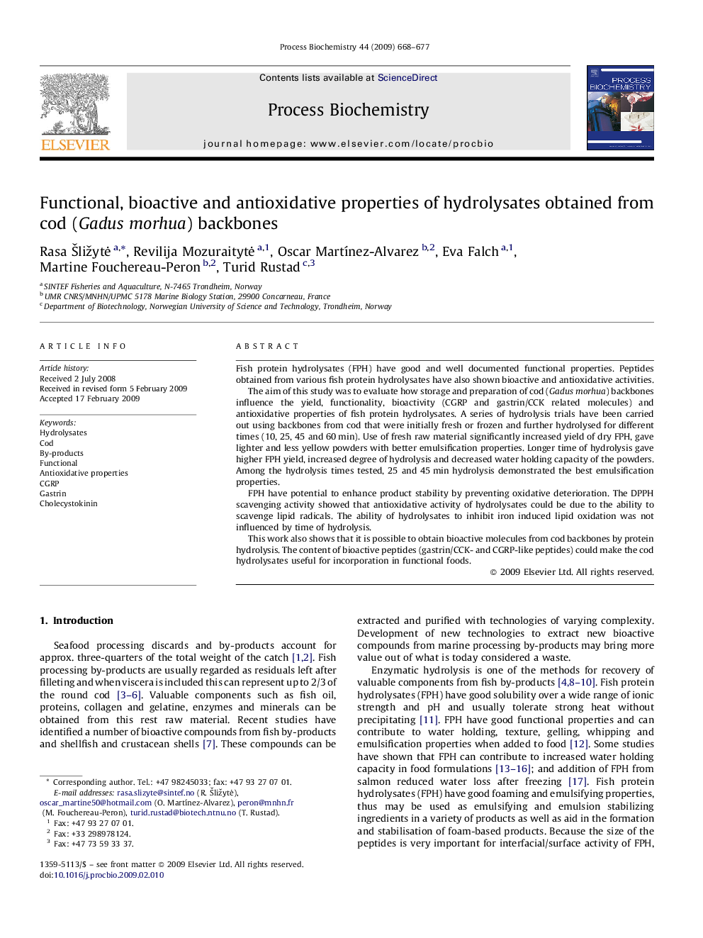 Functional, bioactive and antioxidative properties of hydrolysates obtained from cod (Gadus morhua) backbones