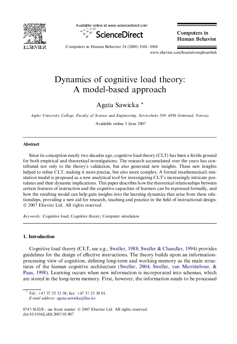 Dynamics of cognitive load theory: A model-based approach