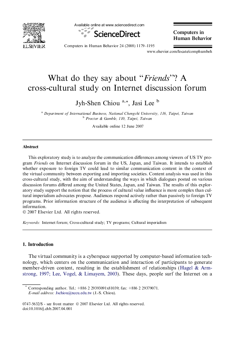 What do they say about “Friends”? A cross-cultural study on Internet discussion forum