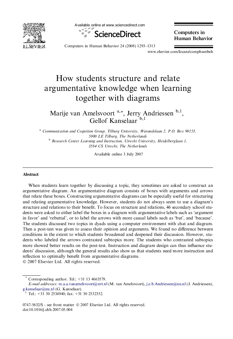 How students structure and relate argumentative knowledge when learning together with diagrams