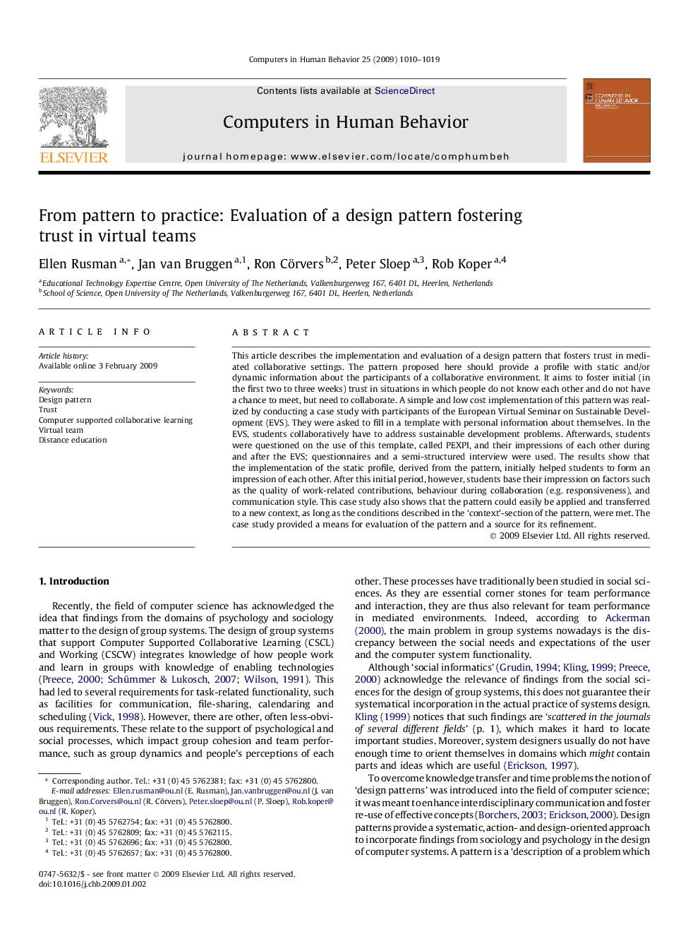 From pattern to practice: Evaluation of a design pattern fostering trust in virtual teams