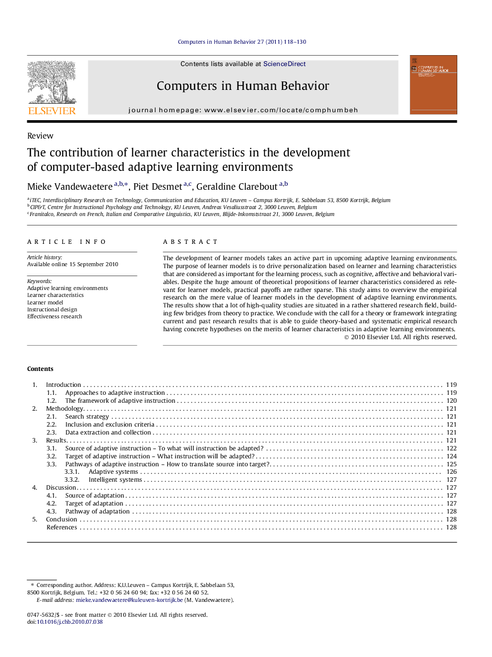 The contribution of learner characteristics in the development of computer-based adaptive learning environments