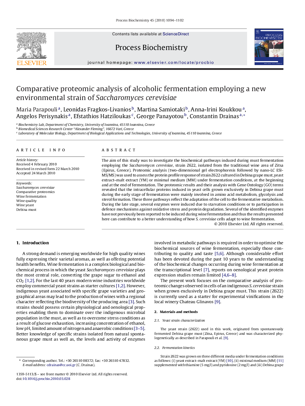 Comparative proteomic analysis of alcoholic fermentation employing a new environmental strain of Saccharomyces cerevisiae