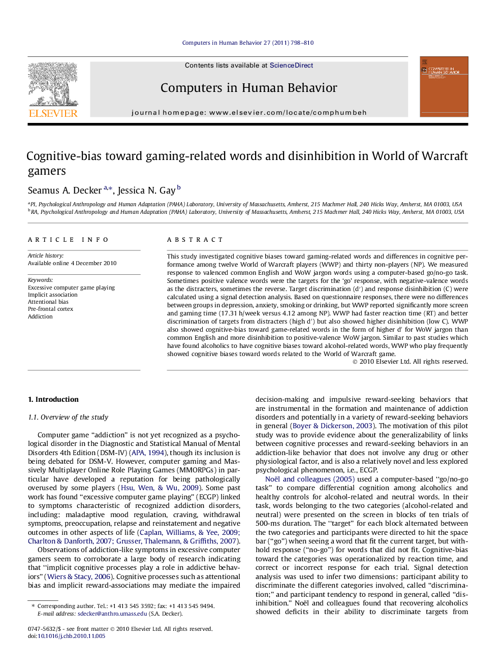 Cognitive-bias toward gaming-related words and disinhibition in World of Warcraft gamers