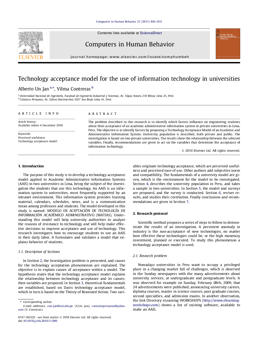 Technology acceptance model for the use of information technology in universities