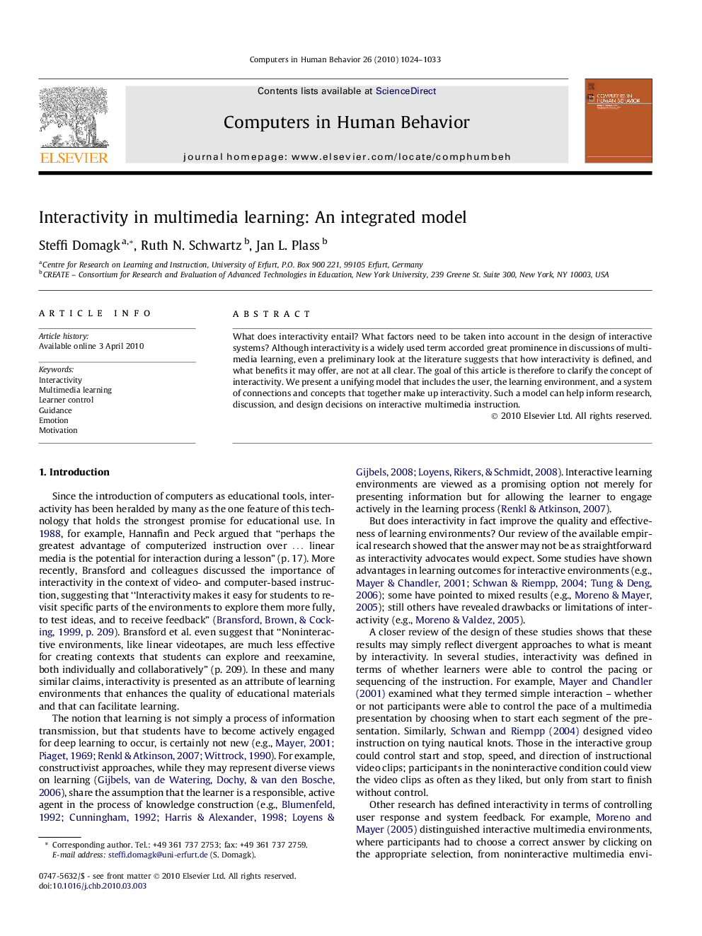 Interactivity in multimedia learning: An integrated model