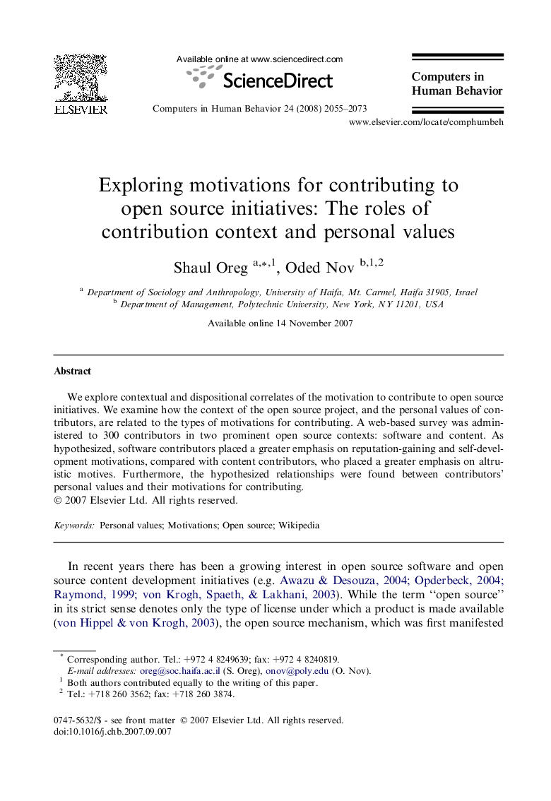 Exploring motivations for contributing to open source initiatives: The roles of contribution context and personal values