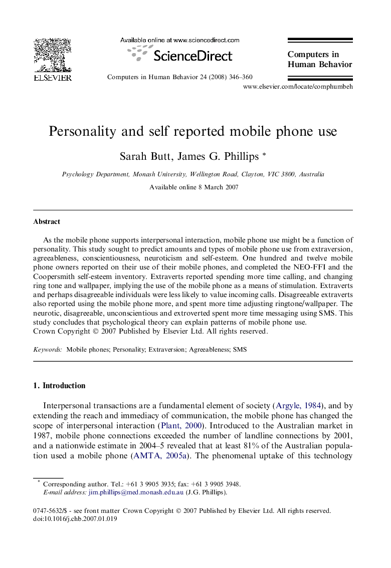 Personality and self reported mobile phone use