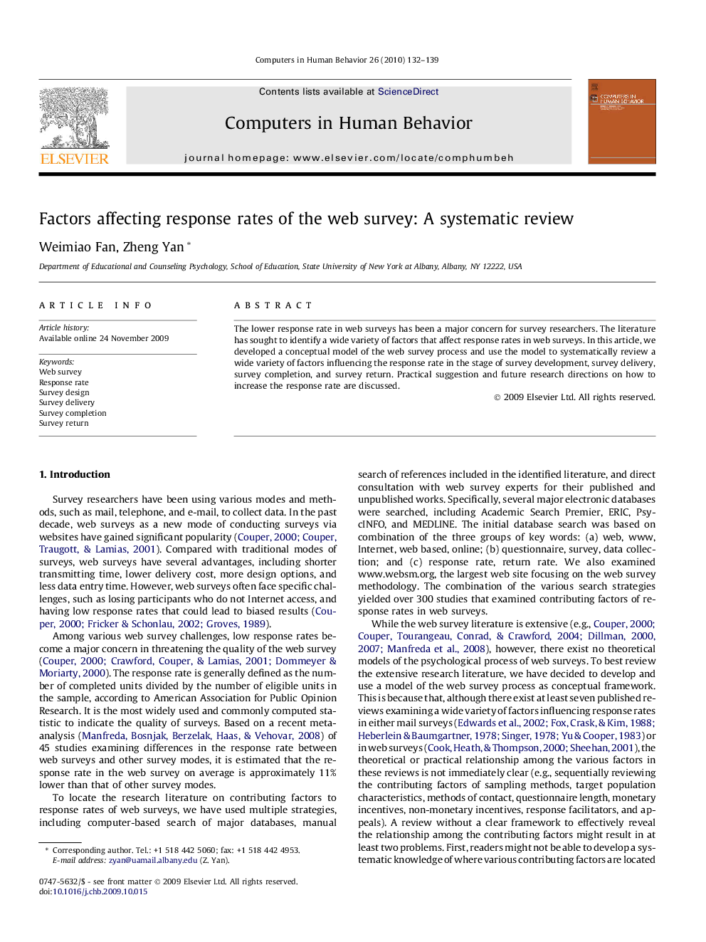 Factors affecting response rates of the web survey: A systematic review