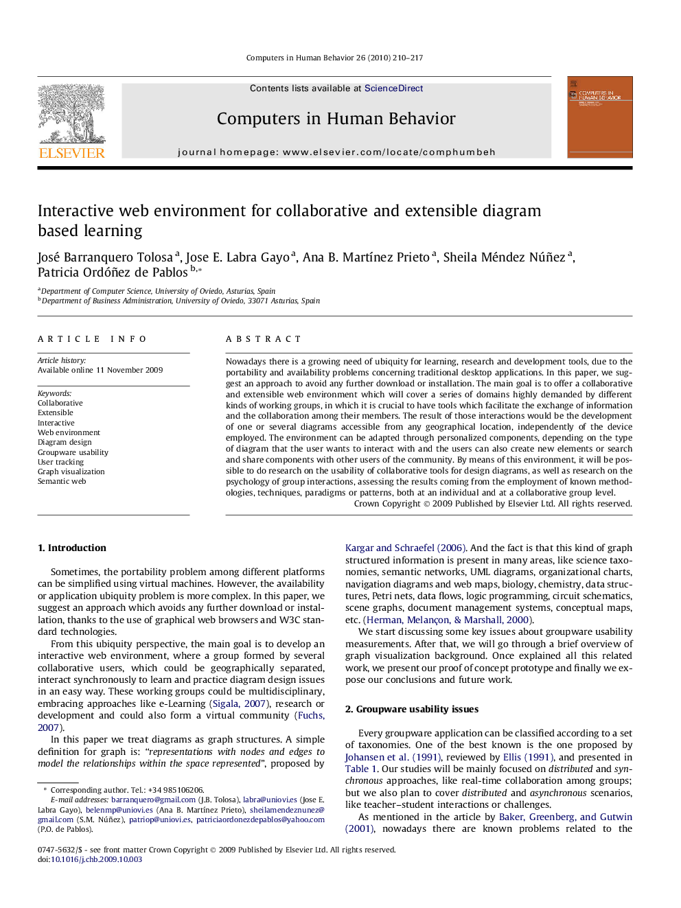 Interactive web environment for collaborative and extensible diagram based learning