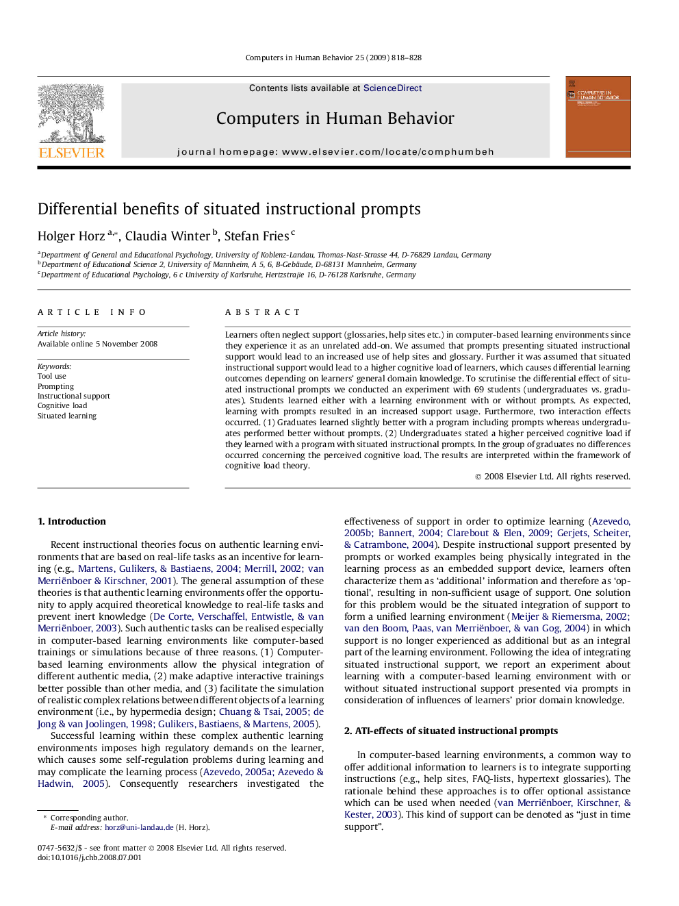 Differential benefits of situated instructional prompts