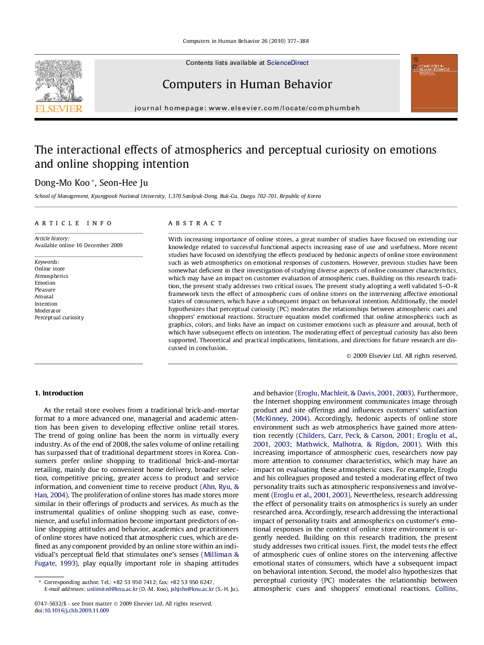 The interactional effects of atmospherics and perceptual curiosity on emotions and online shopping intention