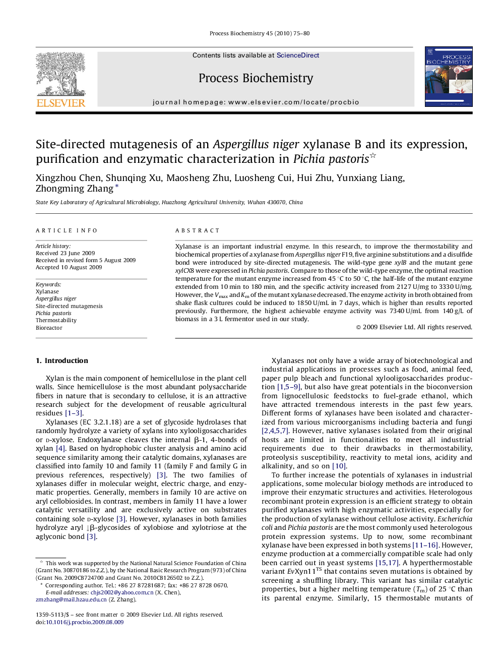 Site-directed mutagenesis of an Aspergillus niger xylanase B and its expression, purification and enzymatic characterization in Pichia pastoris 