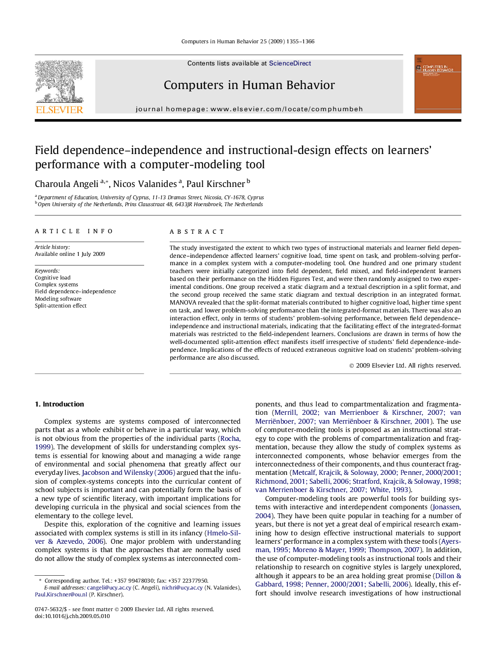 Field dependence–independence and instructional-design effects on learners’ performance with a computer-modeling tool