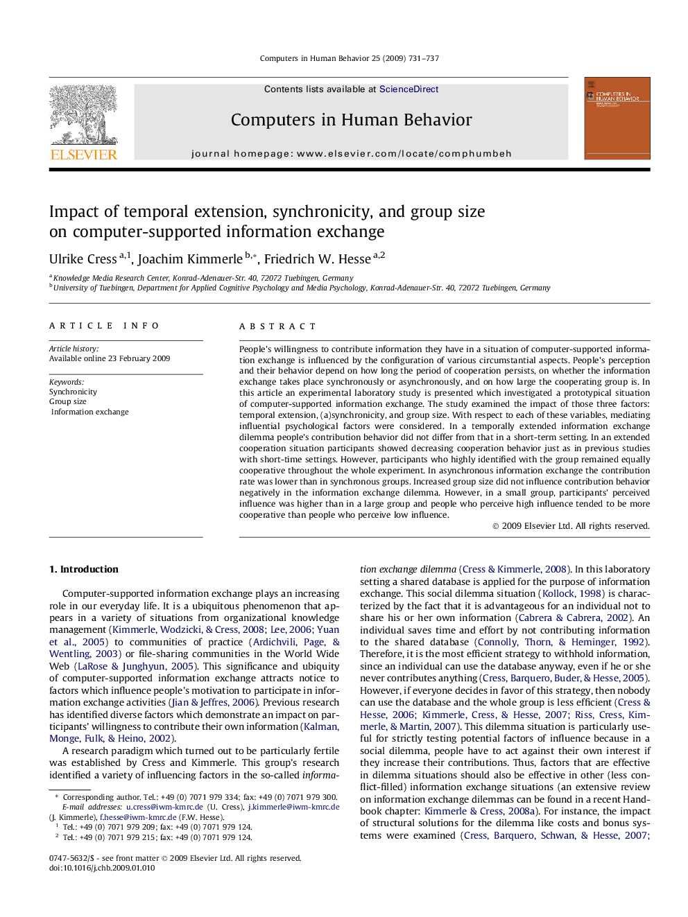 Impact of temporal extension, synchronicity, and group size on computer-supported information exchange