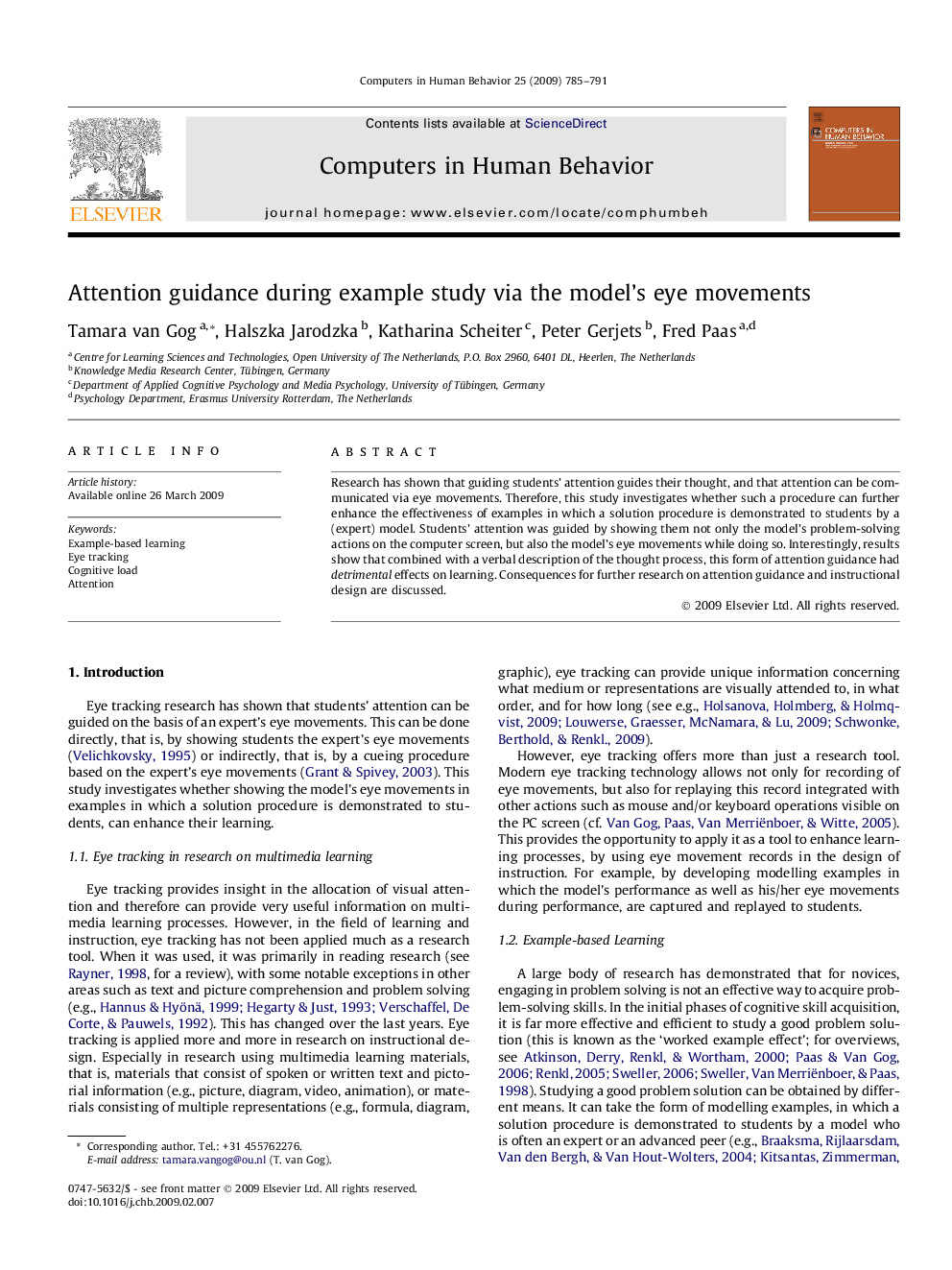 Attention guidance during example study via the model’s eye movements