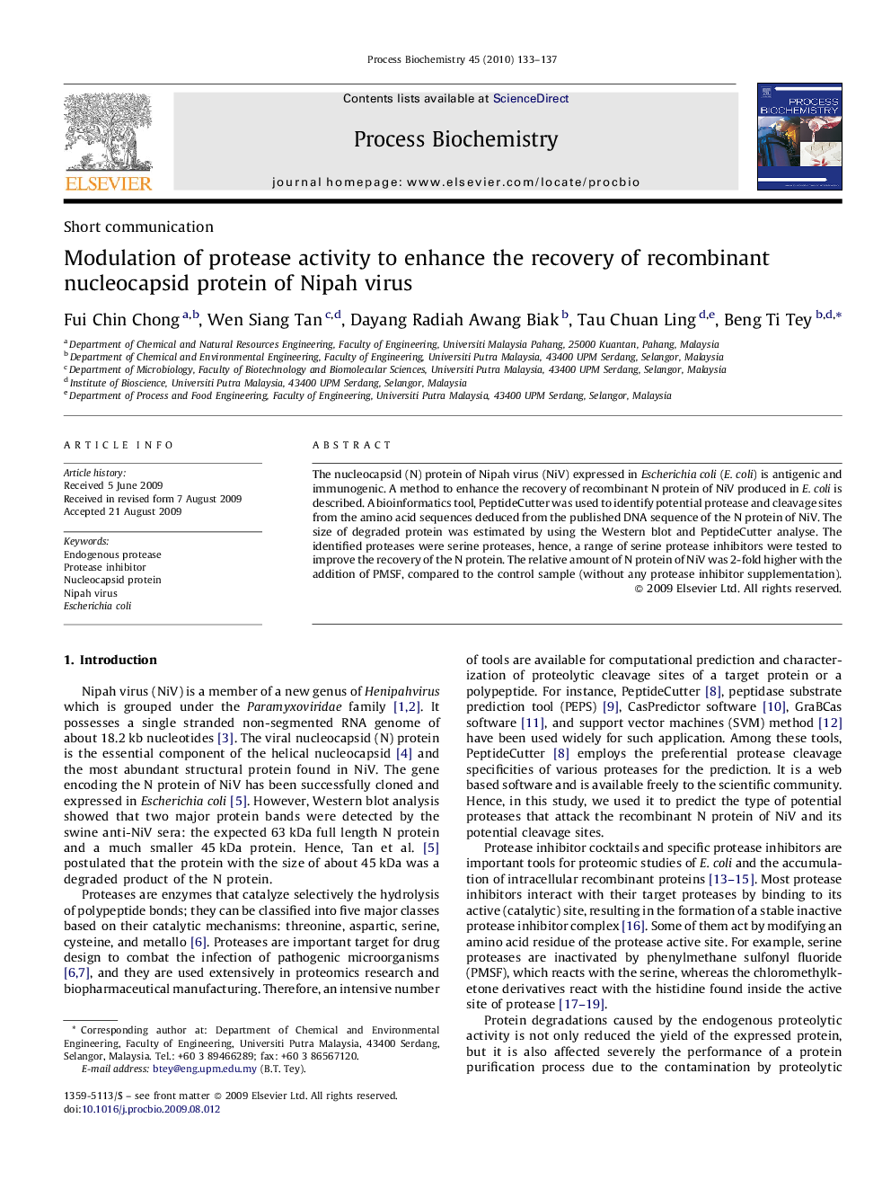 Modulation of protease activity to enhance the recovery of recombinant nucleocapsid protein of Nipah virus