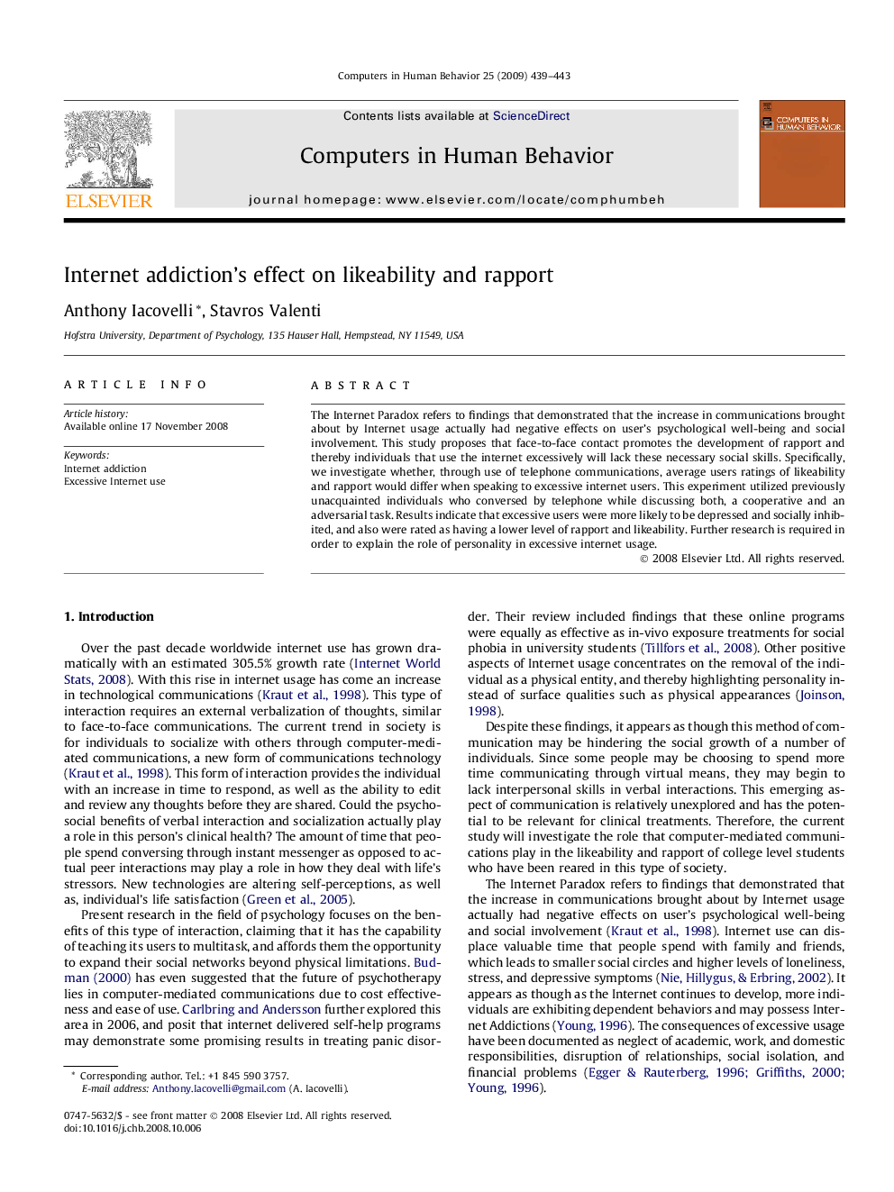 Internet addiction’s effect on likeability and rapport