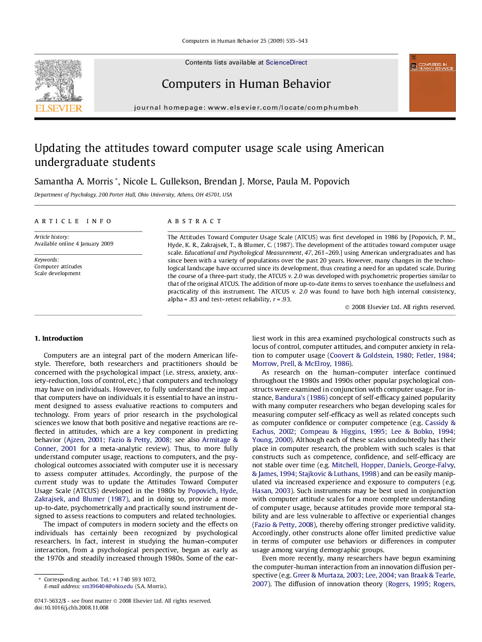 Updating the attitudes toward computer usage scale using American undergraduate students