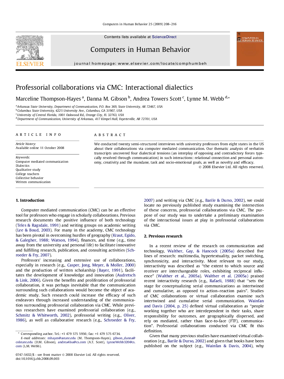 Professorial collaborations via CMC: Interactional dialectics