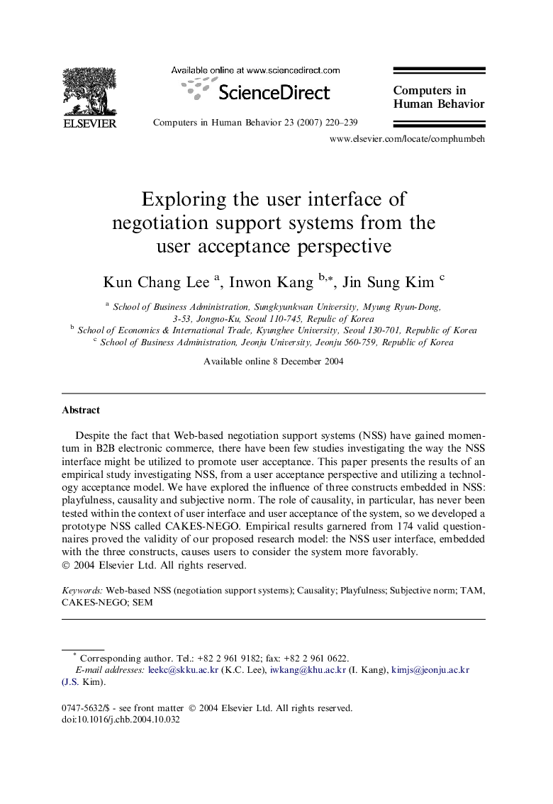 Exploring the user interface of negotiation support systems from the user acceptance perspective