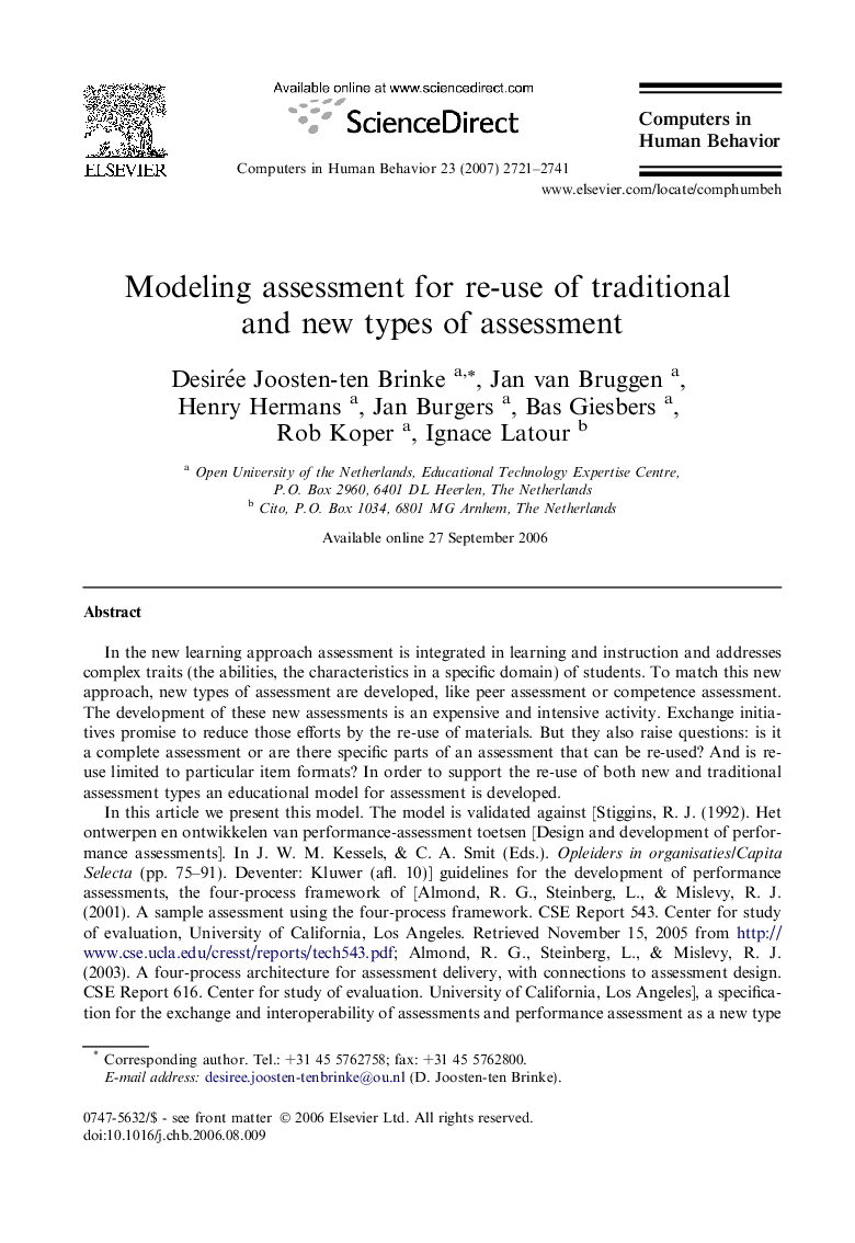 Modeling assessment for re-use of traditional and new types of assessment