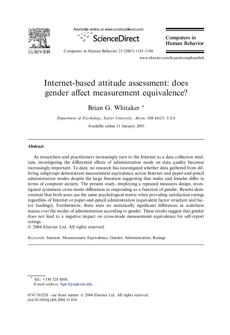 Internet-based attitude assessment: does gender affect measurement equivalence?