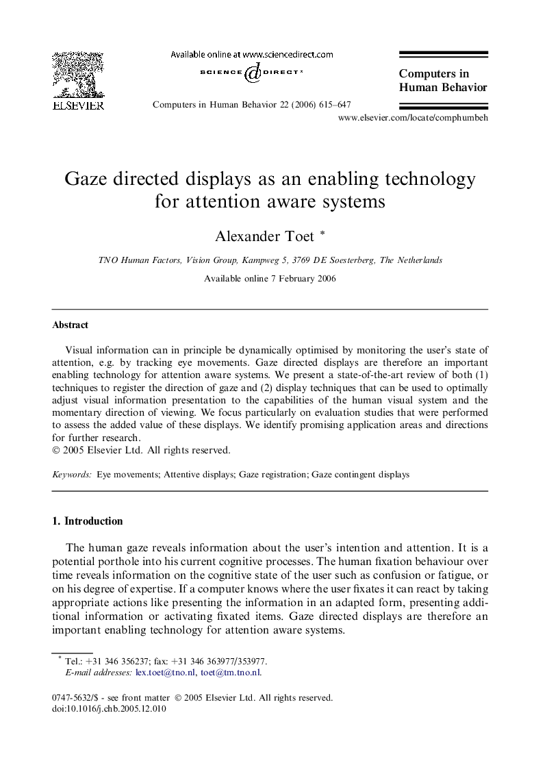 Gaze directed displays as an enabling technology for attention aware systems