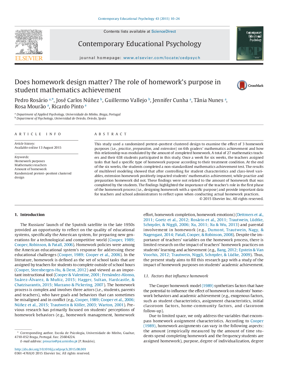 Does homework design matter? The role of homework's purpose in student mathematics achievement