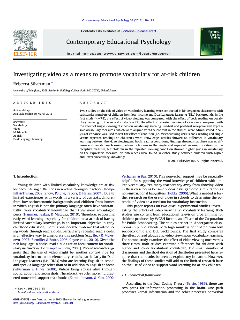 Investigating video as a means to promote vocabulary for at-risk children