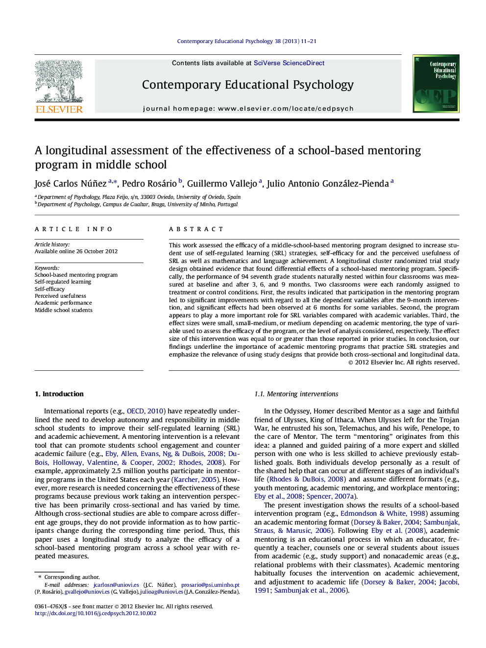 A longitudinal assessment of the effectiveness of a school-based mentoring program in middle school