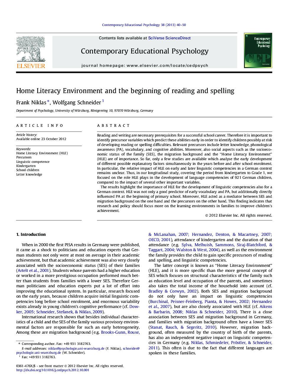 Home Literacy Environment and the beginning of reading and spelling