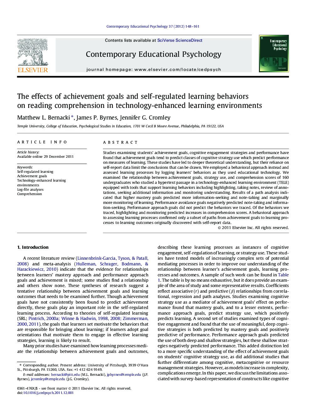 The effects of achievement goals and self-regulated learning behaviors on reading comprehension in technology-enhanced learning environments