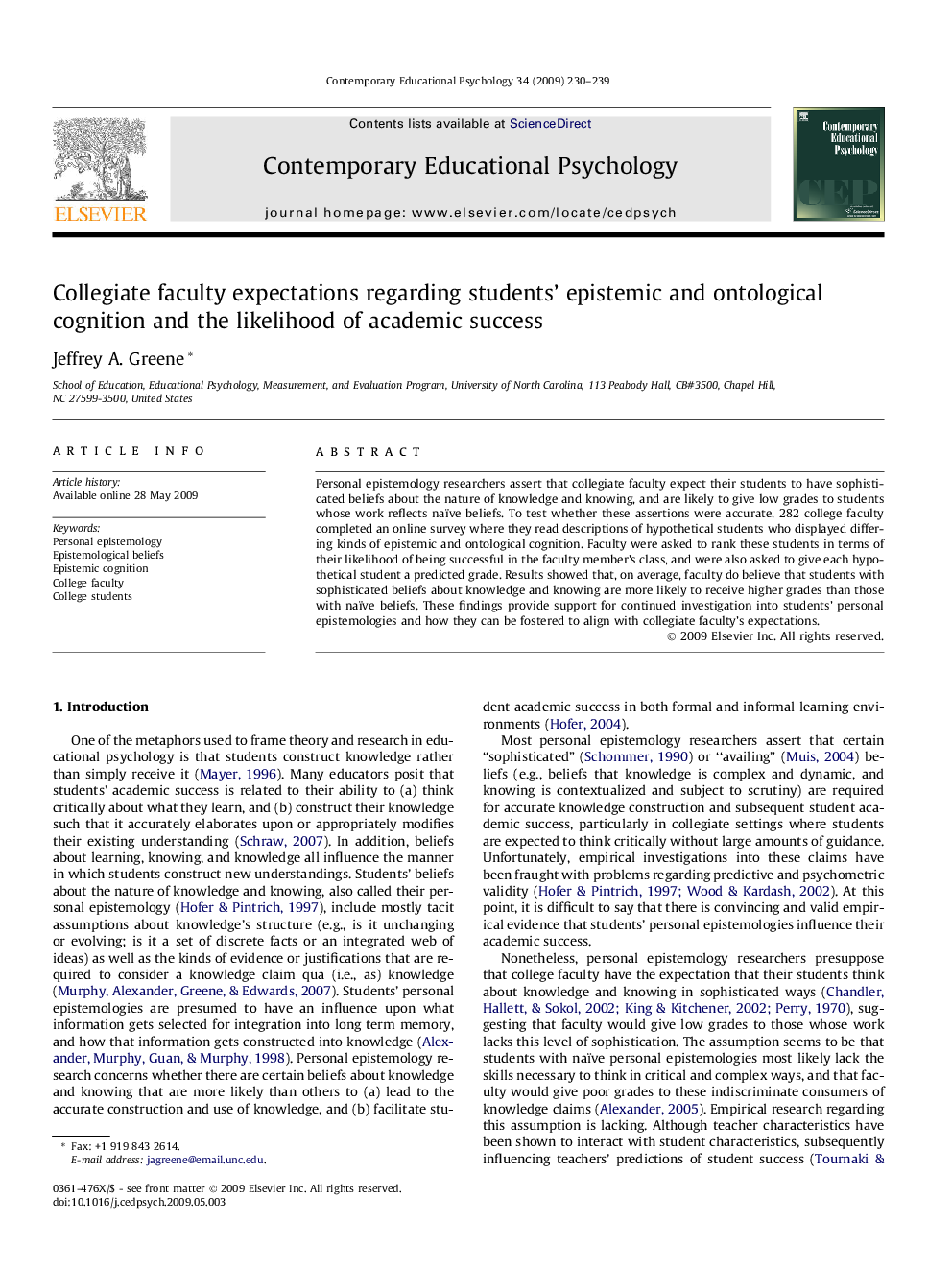 Collegiate faculty expectations regarding students’ epistemic and ontological cognition and the likelihood of academic success