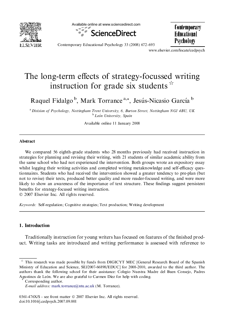 The long-term effects of strategy-focussed writing instruction for grade six students 