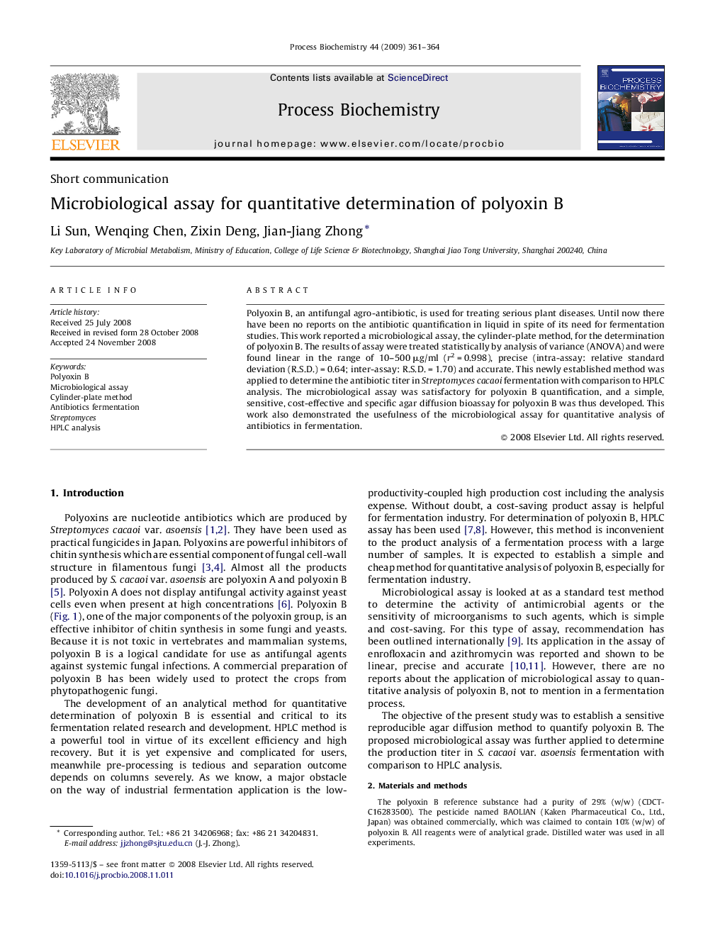 Microbiological assay for quantitative determination of polyoxin B