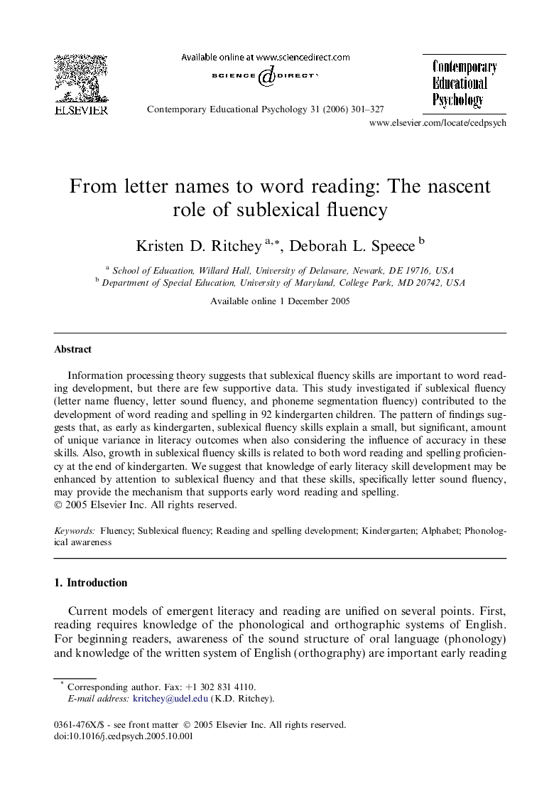 From letter names to word reading: The nascent role of sublexical fluency