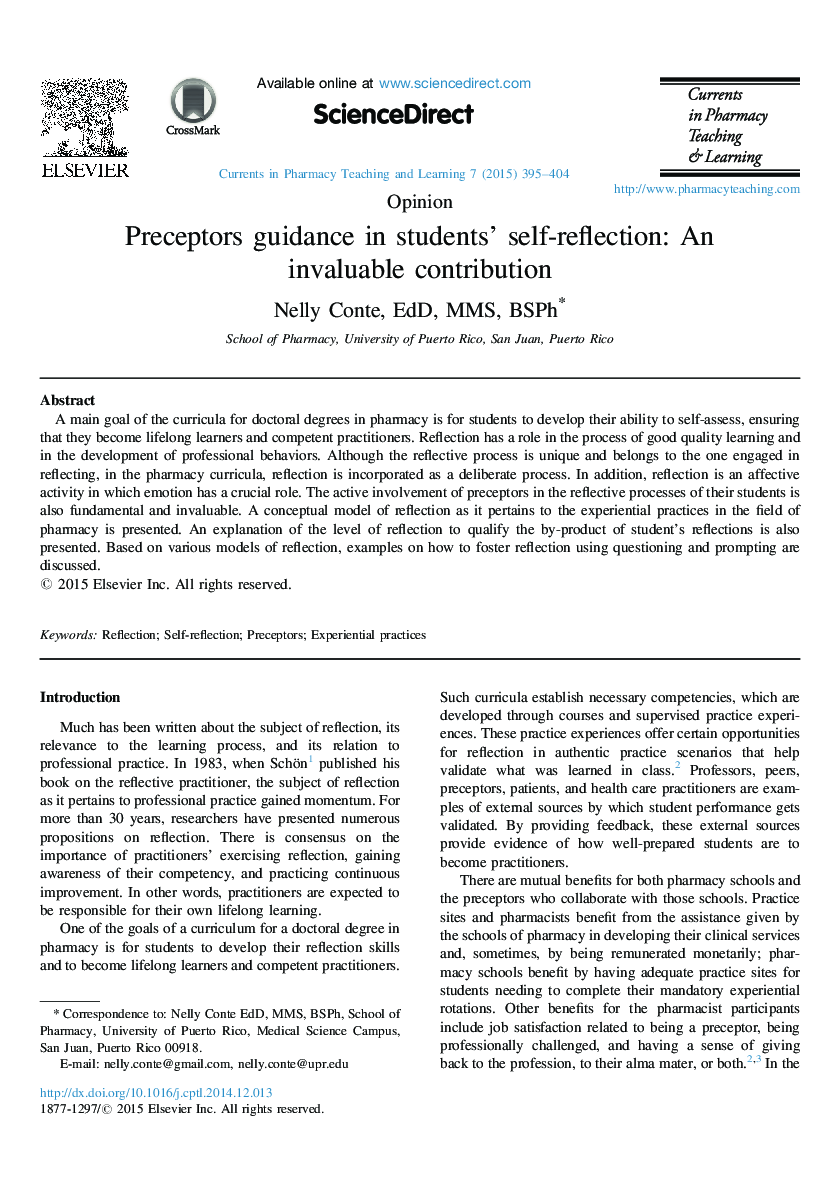 Preceptors guidance in students’ self-reflection: An invaluable contribution