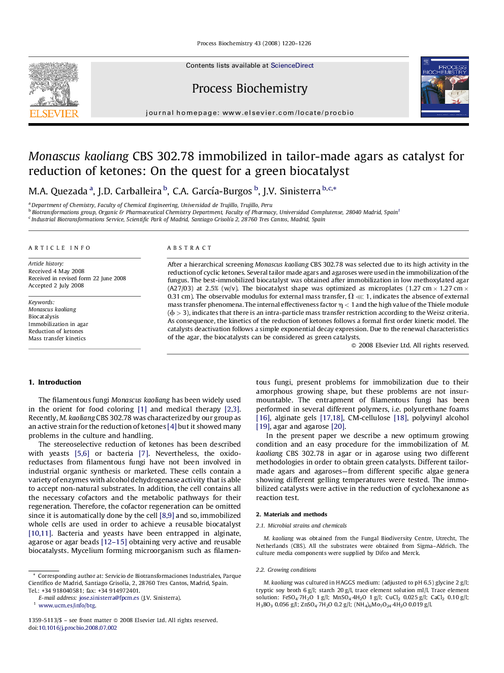 Monascus kaoliang CBS 302.78 immobilized in tailor-made agars as catalyst for reduction of ketones: On the quest for a green biocatalyst