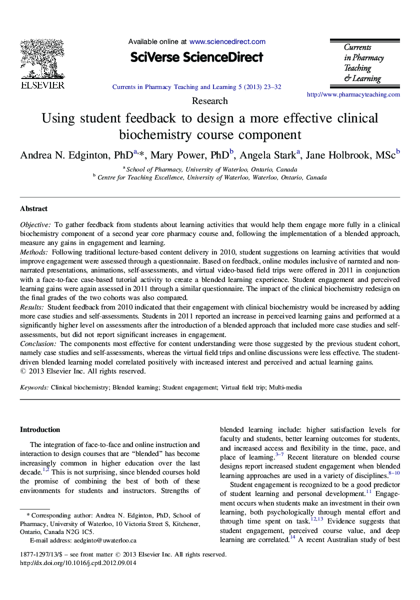 Using student feedback to design a more effective clinical biochemistry course component