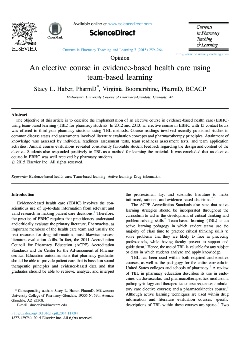 An elective course in evidence-based health care using team-based learning