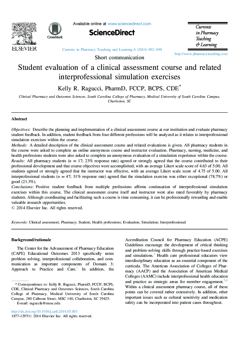 Student evaluation of a clinical assessment course and related interprofessional simulation exercises