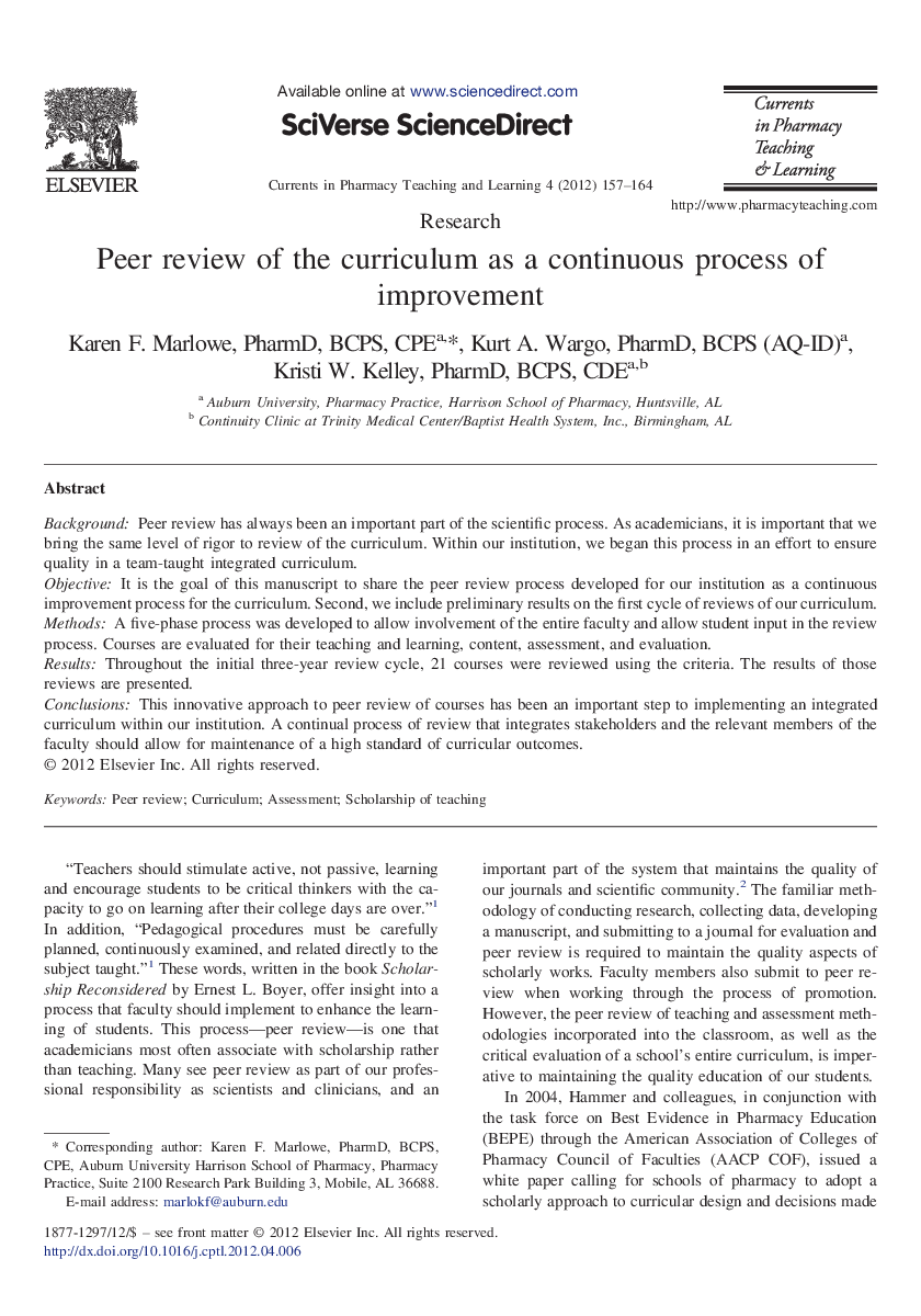 Peer review of the curriculum as a continuous process of improvement