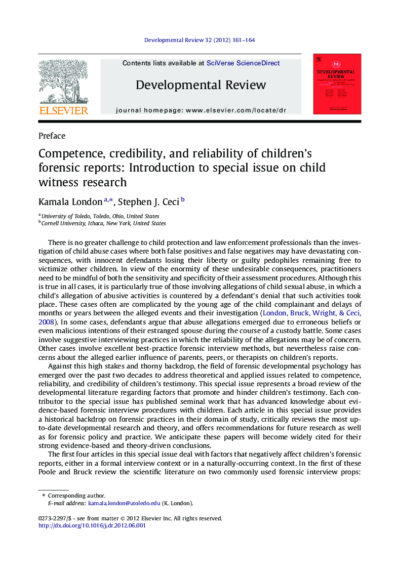 Competence, credibility, and reliability of children's forensic reports: Introduction to special issue on child witness research