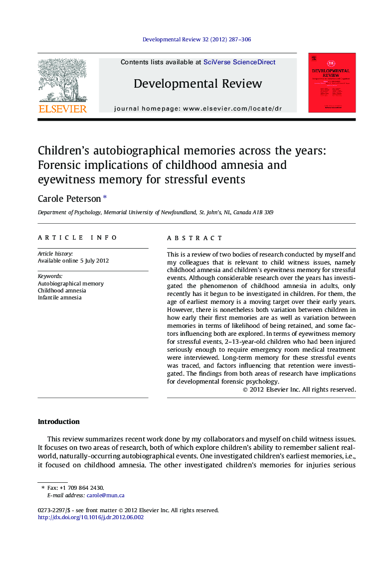 Children’s autobiographical memories across the years: Forensic implications of childhood amnesia and eyewitness memory for stressful events