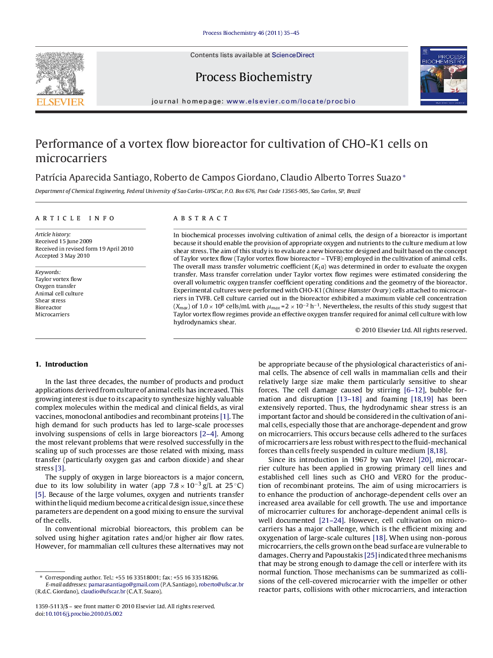 Performance of a vortex flow bioreactor for cultivation of CHO-K1 cells on microcarriers