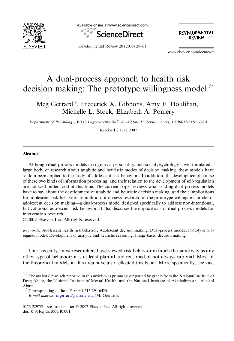 A dual-process approach to health risk decision making: The prototype willingness model 