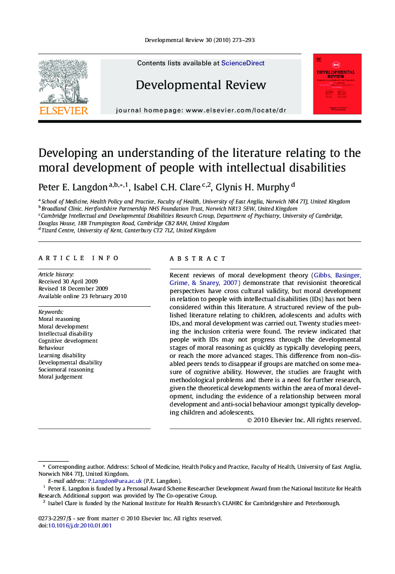 Developing an understanding of the literature relating to the moral development of people with intellectual disabilities