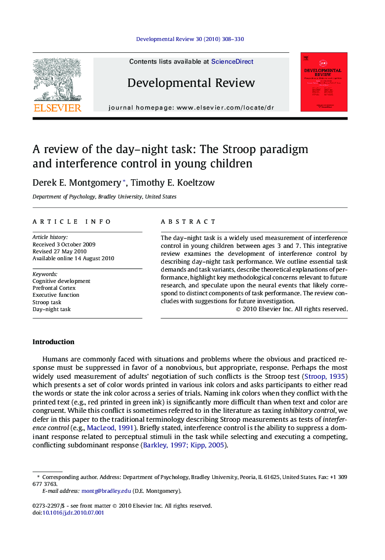 A review of the day–night task: The Stroop paradigm and interference control in young children